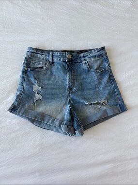 Kendall & Kylie Distressed Rolled Hem Denim Shorts - Light Blue